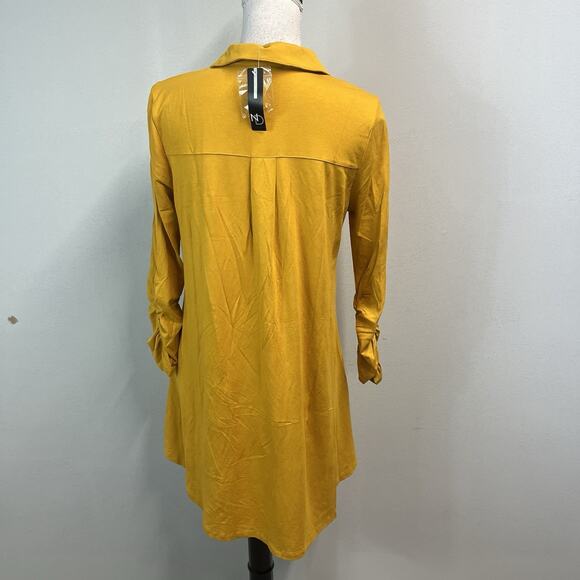 New Direction Button Up Shirt Tunic size Medium Mustard Yellow Stretch Jersey - Picture 7 of 8